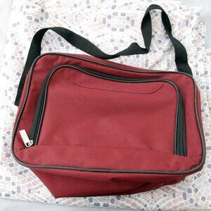 Carry On Bag,Travel or Gym , red one pocket two zippers 15-inch drop strap TAG